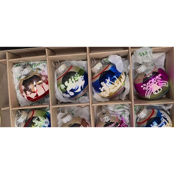 Christopher Radko Shiny Brite 1940s Stenciled Flocked Design Christmas Ornaments - Picture 5 of 8